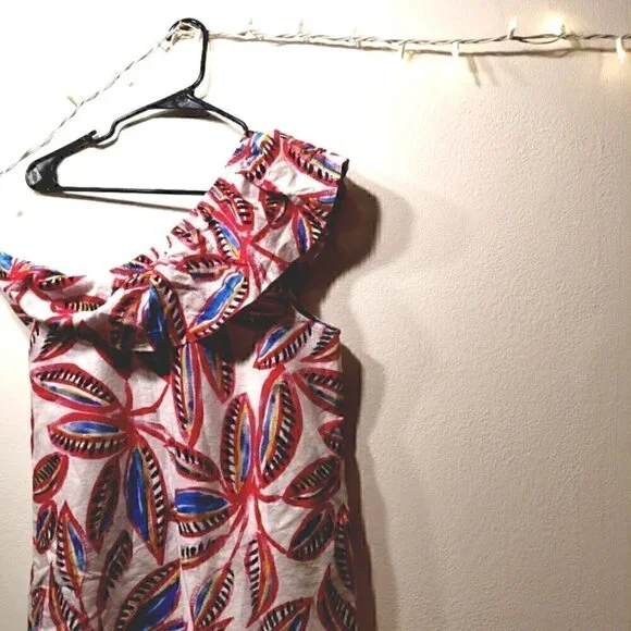 J Crew Women's M Asym Open Shoulder Floral Dress - Picture 11 of 12